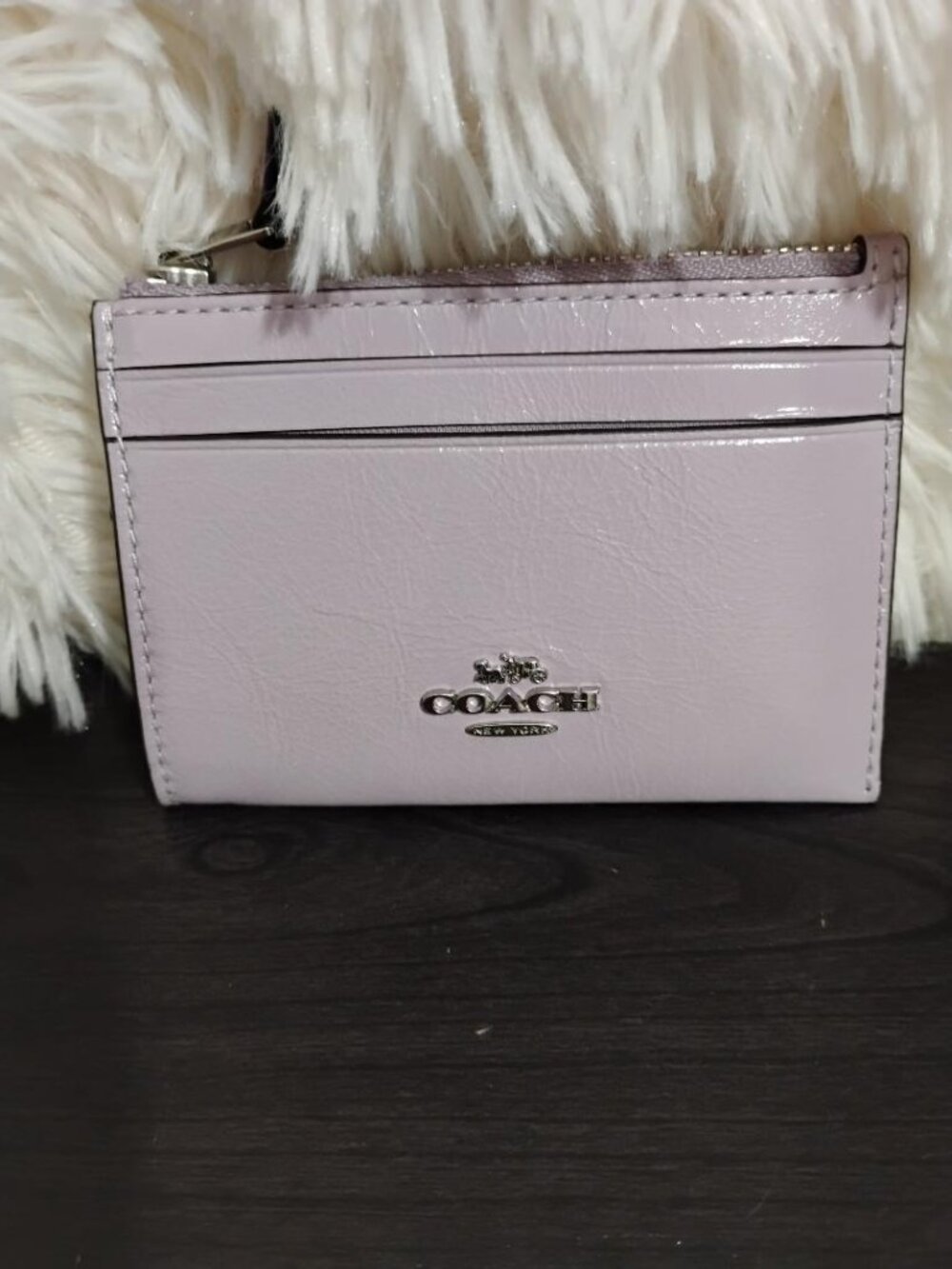 Coach light amethyst leather mini ID/ credit card holder & key ring NWT